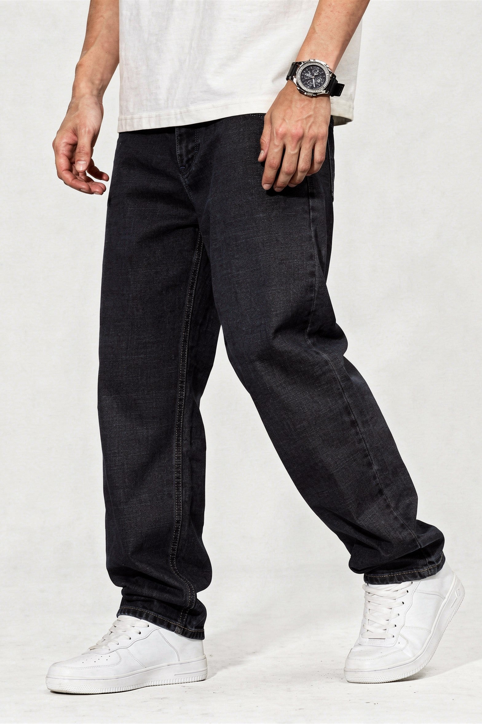 Men Carbon Straight Jeans | Premium Dark Wash Denim Pants Baggy | SBBGY16