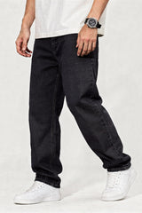 Men Carbon Straight Jeans | Premium Dark Wash Denim Pants Baggy