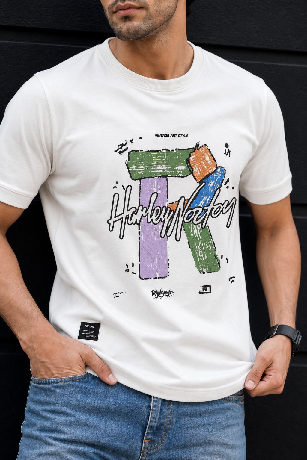 Men White Printed T-Shirt – Half Sleeve Art Style Graphic T-Shirt