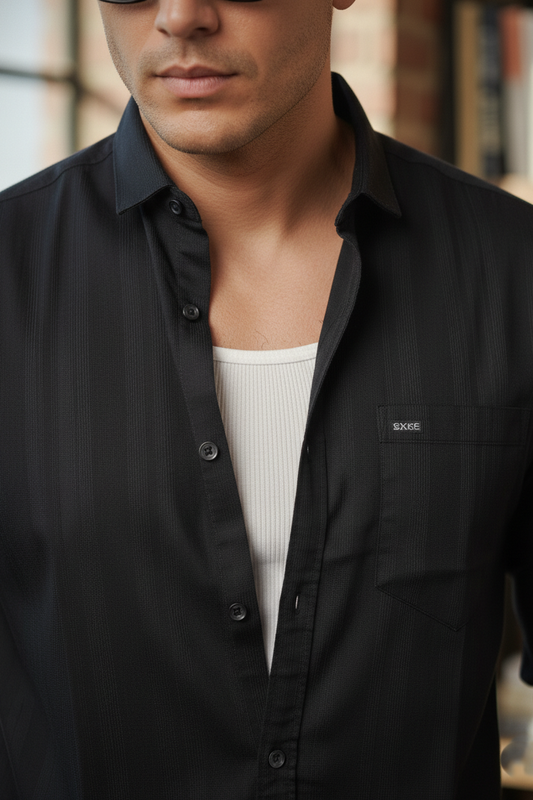 Premium Black Tonal-Striped Shirt for Men 251169354