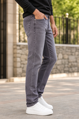 Men Light Grey Textured Ankle Fit Denim Jeans