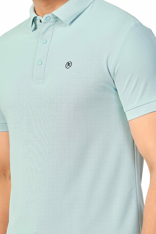 Skyblue Plain Collar T-Shirt | Half Sleeve Sinker Fabric | Casual & Sports Wear