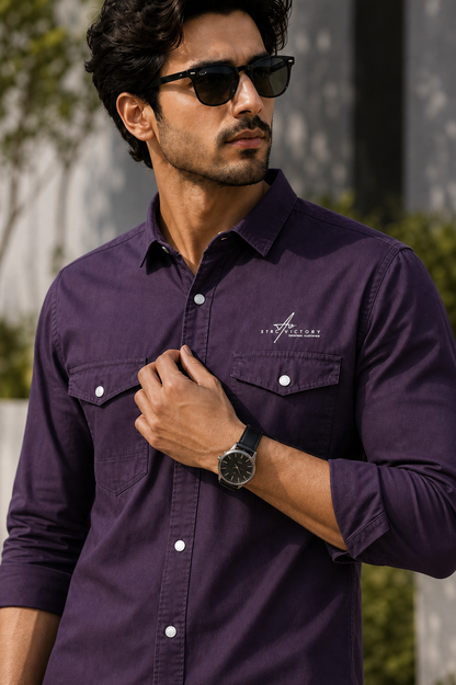Men Plain Cotton Purple Full Sleeve Shirt | Casual Button Down Shirt with Pockets SC-1972