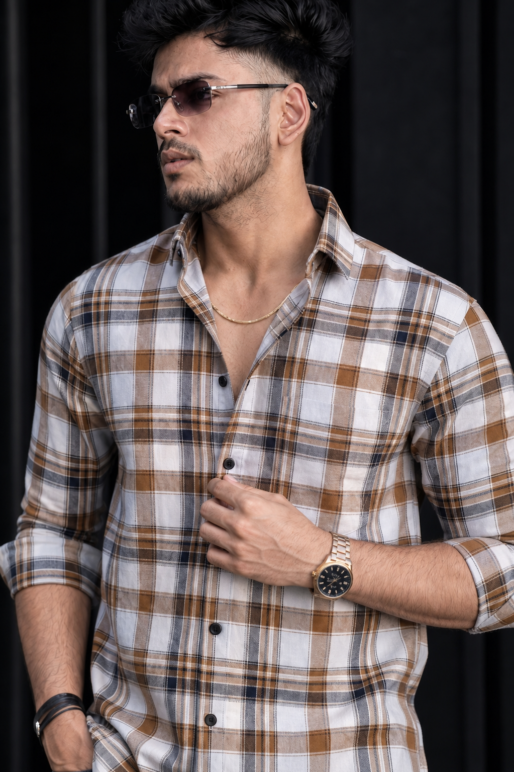 Men Olive and Blue Checkered Casual Shirt