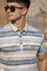 Stylish Blue Printed Polo T-Shirt for Men | Modern Fit