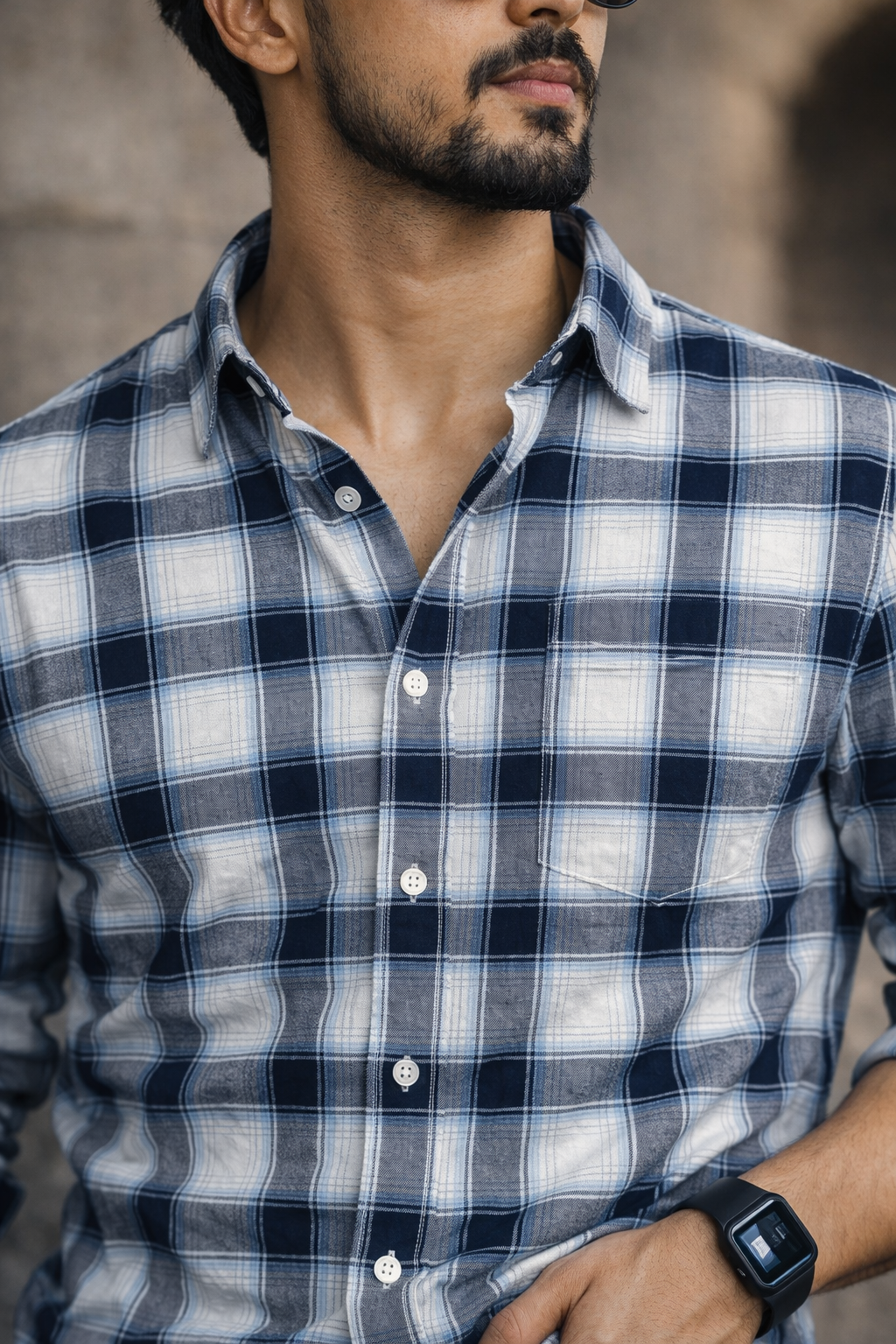 Comfortable Navy Blue & White Check Shirt for Men – Everyday wear OXFORD CHECK-4