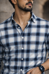 Comfortable Navy Blue & White Check Shirt for Men – Everyday wear OXFCH