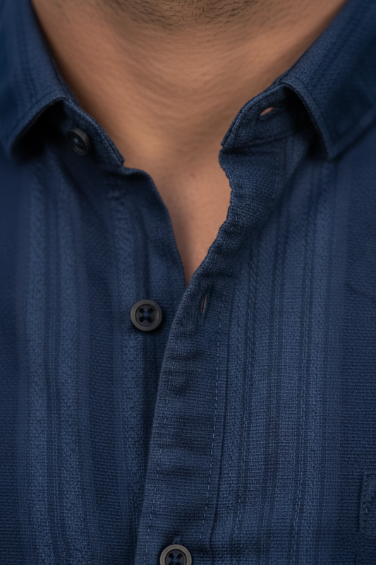 Premium Navy Blue Tonal-Striped Shirt for Men 251169354