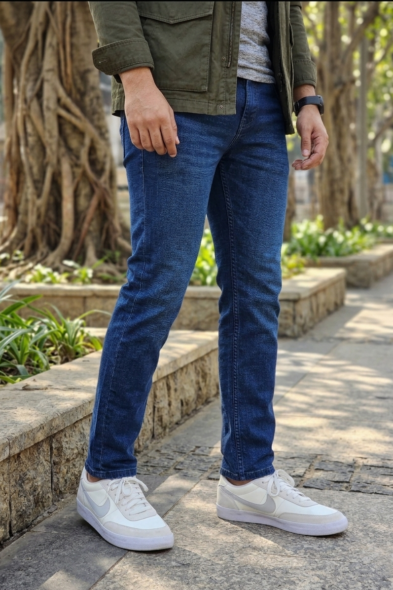 Men Dark Blue Ankle Fit Jeans | Premium Stretch Denim Pant