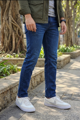 Men Dark Blue Ankle Fit Jeans | Premium Stretch Denim Pant