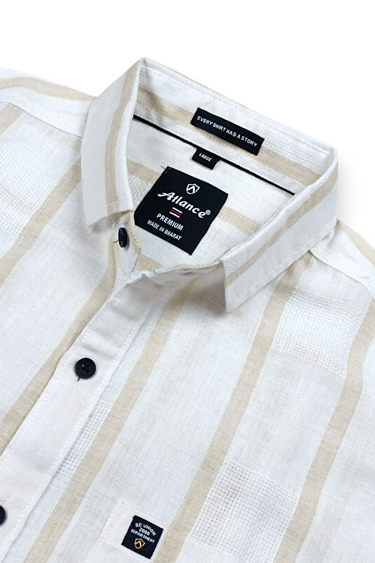 Men Beige Striped Shirt Outfit – Modern Street Style Look 261049715