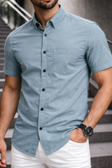 Men Casual Dark Pista Short Sleeve Shirt - Cotton Comfort 261049774