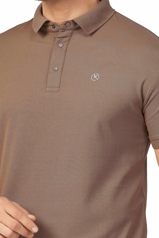 Coffee Plain Collar T-Shirt | Half Sleeve Sinker Fabric | Casual & Sports Wear