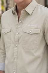 Men Cream Double Pocket Casual Shirt | Snap Button Denim Shirt