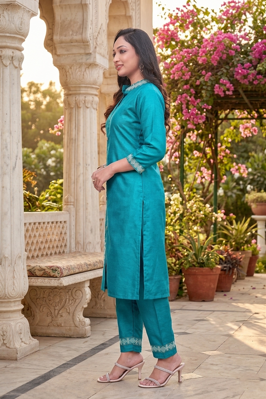 Firozi Floral Embroidery Work Cord Set for Women 1057