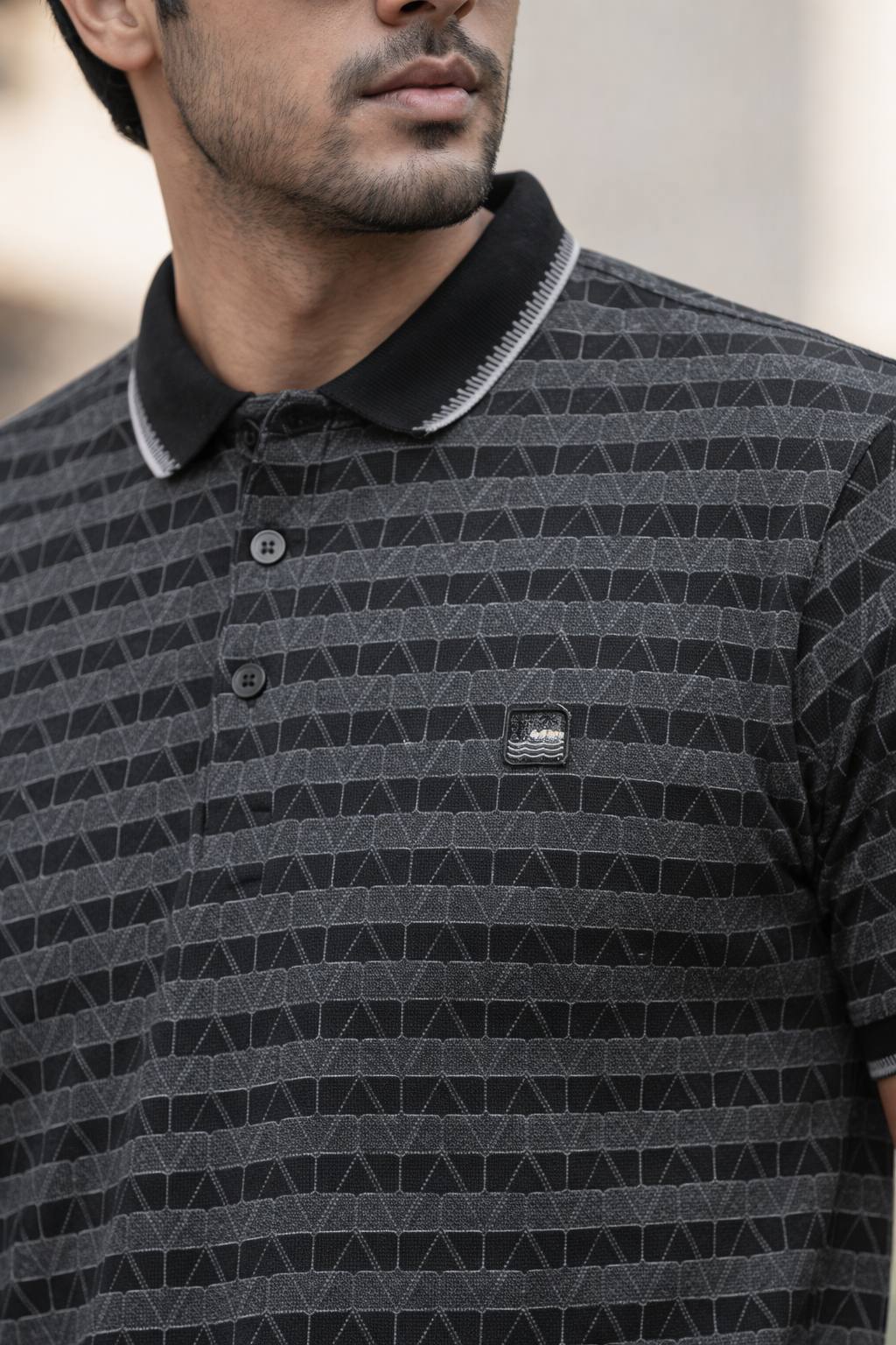 Stylish Black Pattern Polo T-Shirt for Men | Modern Street Look ATL4924