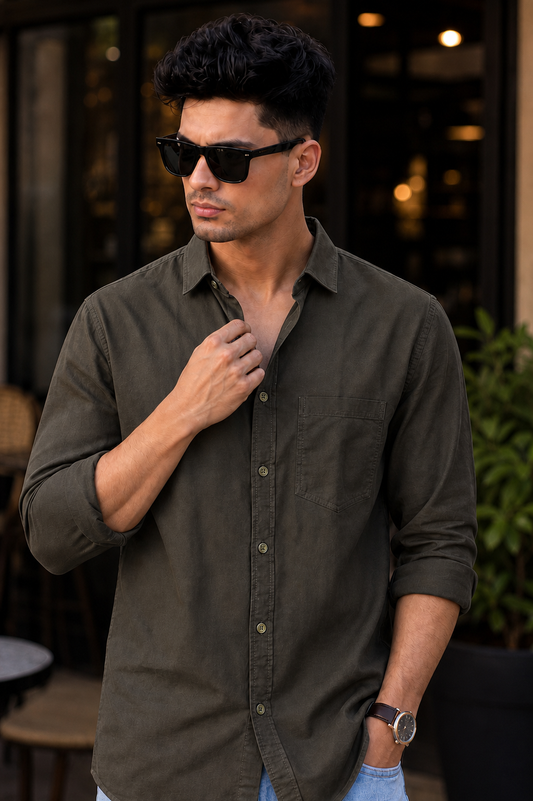 Men Premium Olive Solid Casual Shirt for Everyday Wear OXF