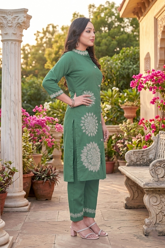 Pista Floral Embroidery Work Cord Set for Women 1057