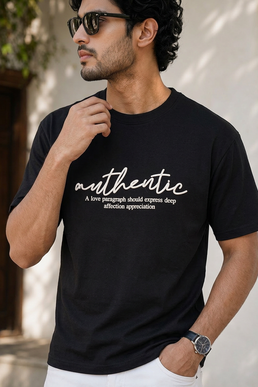 Men Black Authentic Graphic Drop Shoulder T-Shirt