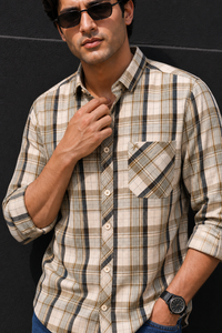 Men Olive & Cream Checked Full Sleeve Casual Shirt 4366-R