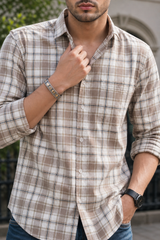 Men Brown & White Checkered Casual Shirt