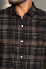 Men Olive & Black Checked Shirt – Slim Fit Cotton WON