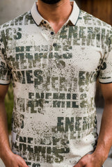 Men Typography Print Polo T-Shirt in Cream