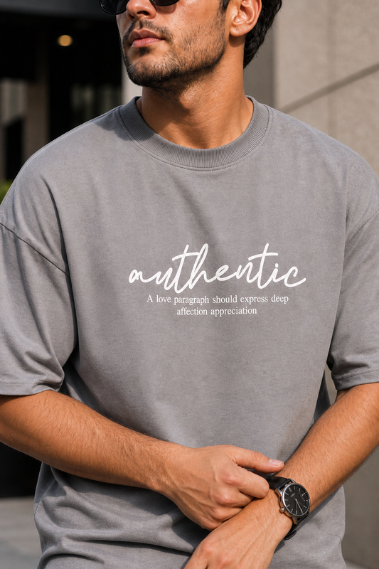Men Grey Authentic Graphic Drop Shoulder T-Shirt
