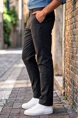 Men Slim Fit Black Textured Structure - Premium Cotton Trousers 5126