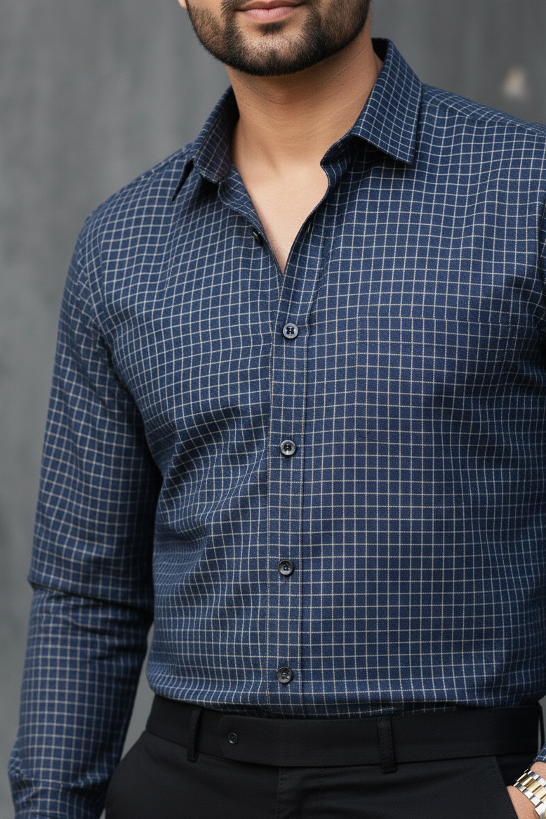 Atlance Blue Checkered Men Shirt – Formal Wear-FRMCHECKS