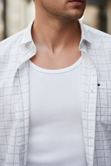 Men White Windowpane Check Slim Fit Shirt 251205865