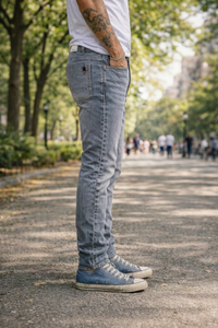 Men Light Grey Colour Narrow Fit Sulphur Wash Jeans - Stretch Denim HEN454