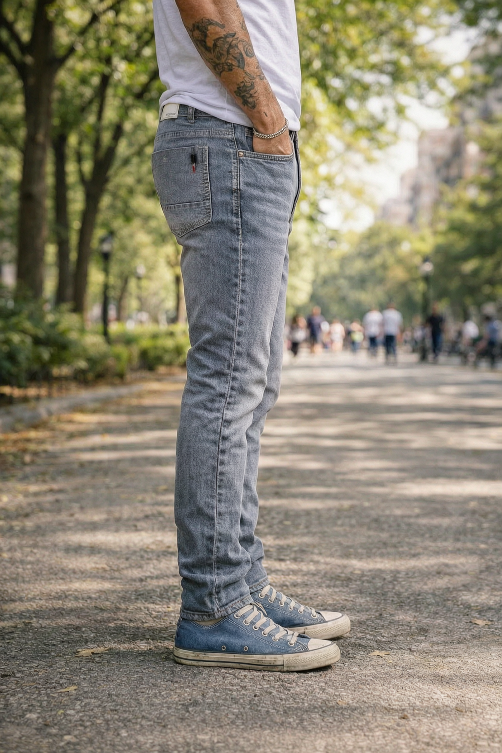 Men Light Grey Colour Narrow Fit Sulphur Wash Jeans - Stretch Denim HEN454