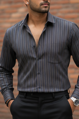 Atlance| Men Coffee Vertical Striped Formal Shirt-FRM