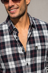 Men Wine Checked Slim Fit Casual Shirt | Premium Cotton FABCK