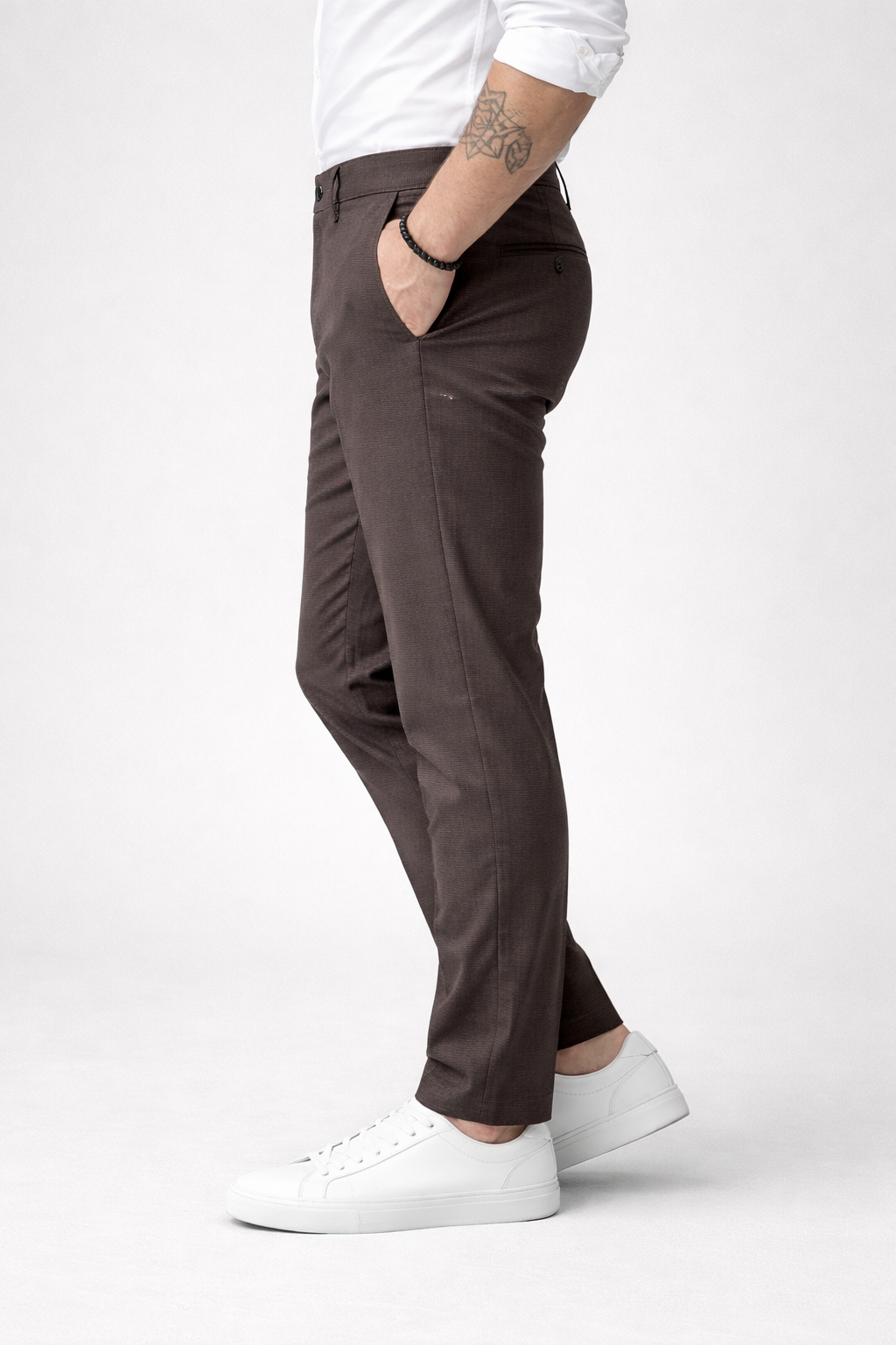 Men Coffee Narrow Fit Structured Pants-TEM9404