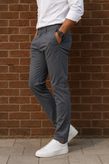 Men Grey Micro-Textured Cotton Chinos | Stylish Narrow Fit Pants 5130