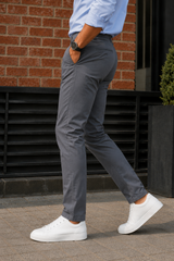 Men Dark Grey Textured Narrow Fit Structure Pants for Men | Office & Casual Wear 5129