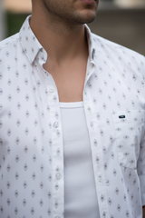 Classic Men White Long Sleeve Striped Shirt - 100% Cotton 251210005