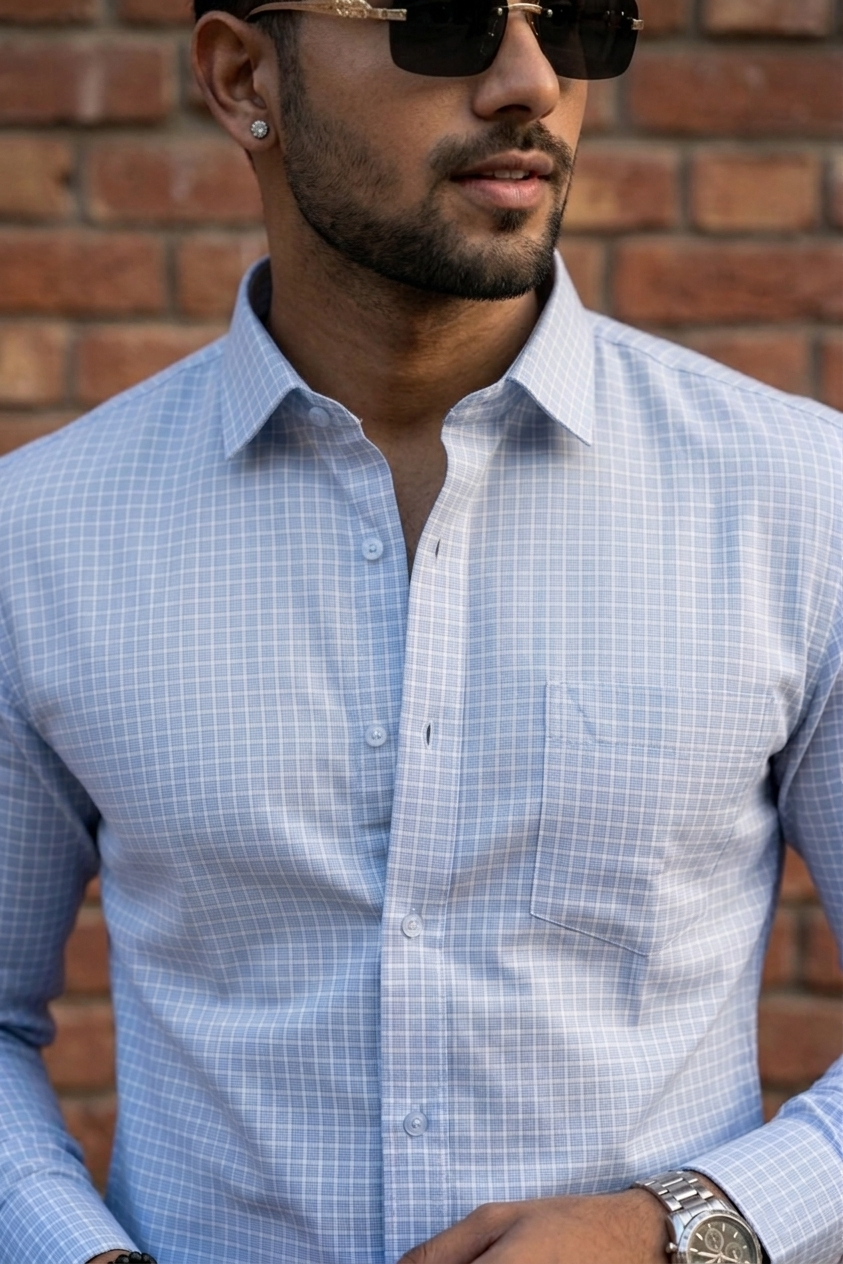 Atlance Sky Blue Check Shirt for Men – Elegant & Trendy Formal Wear-FRMCHECKS