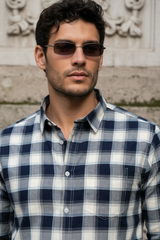 Men Premium Navy Blue Checkered Shirt – Casual Style OXFCH