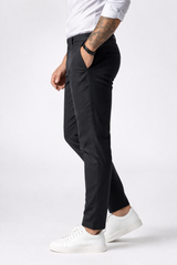 Men Black Narrow Fit Structured Pants-TEM