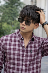 Classic Wine Checked Shirt for Men – Everyday Wear WON