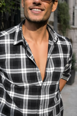 Black Checkered Shirt for Men | Classic Plaid Long Sleeve Casual Shirt OXFCH