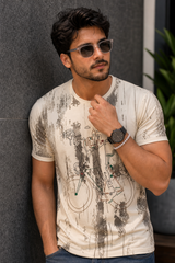 Men Cream Bicycle Print T-Shirt