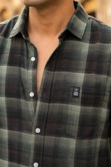 Olive Checks Shirt for Men | Slim Fit Full Sleeve WON