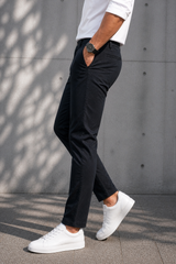 Men Premium Black Structured Chinos - Textured STAR