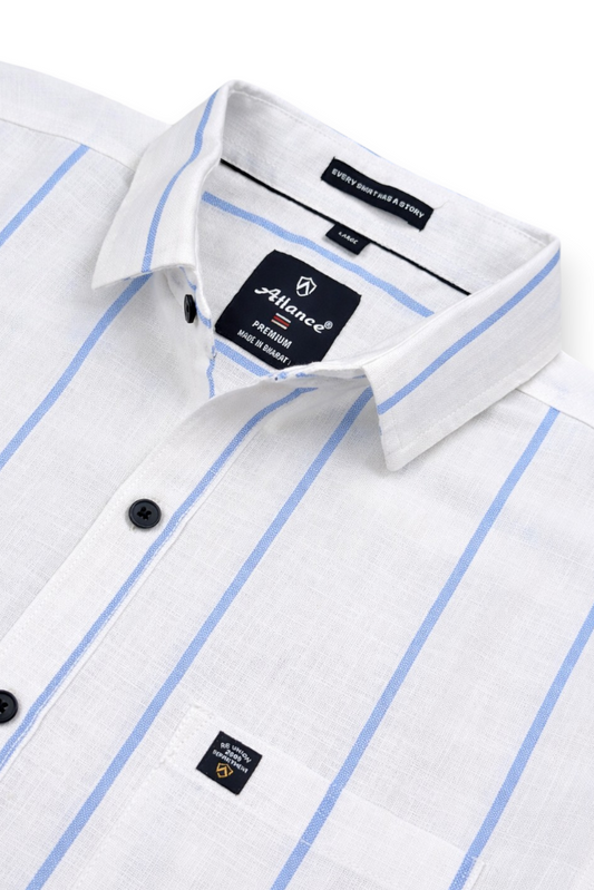 Men Blue Striped Shirt Outfit – Modern Street Style Look 261049715