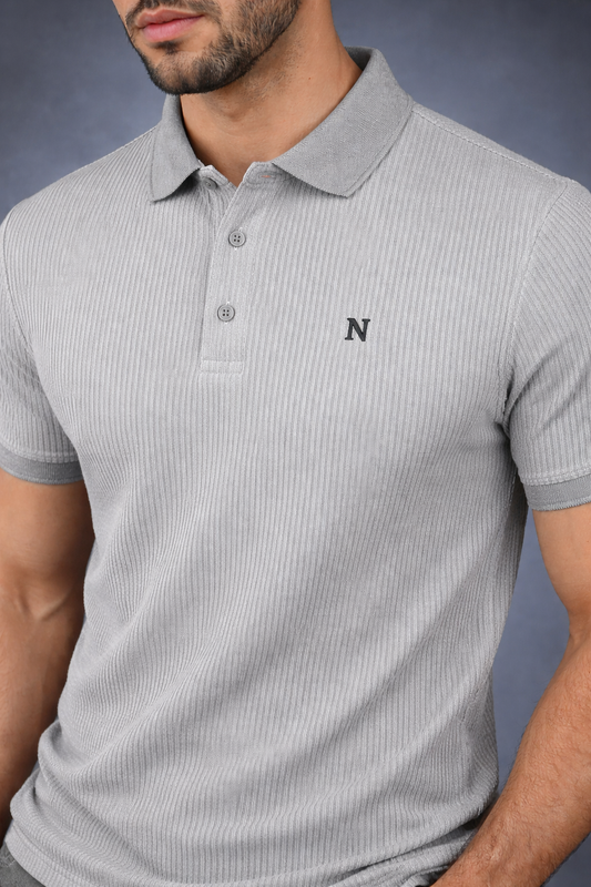 Men Light Grey Striped Polo T-Shirt | Modern Casual Style 261023952