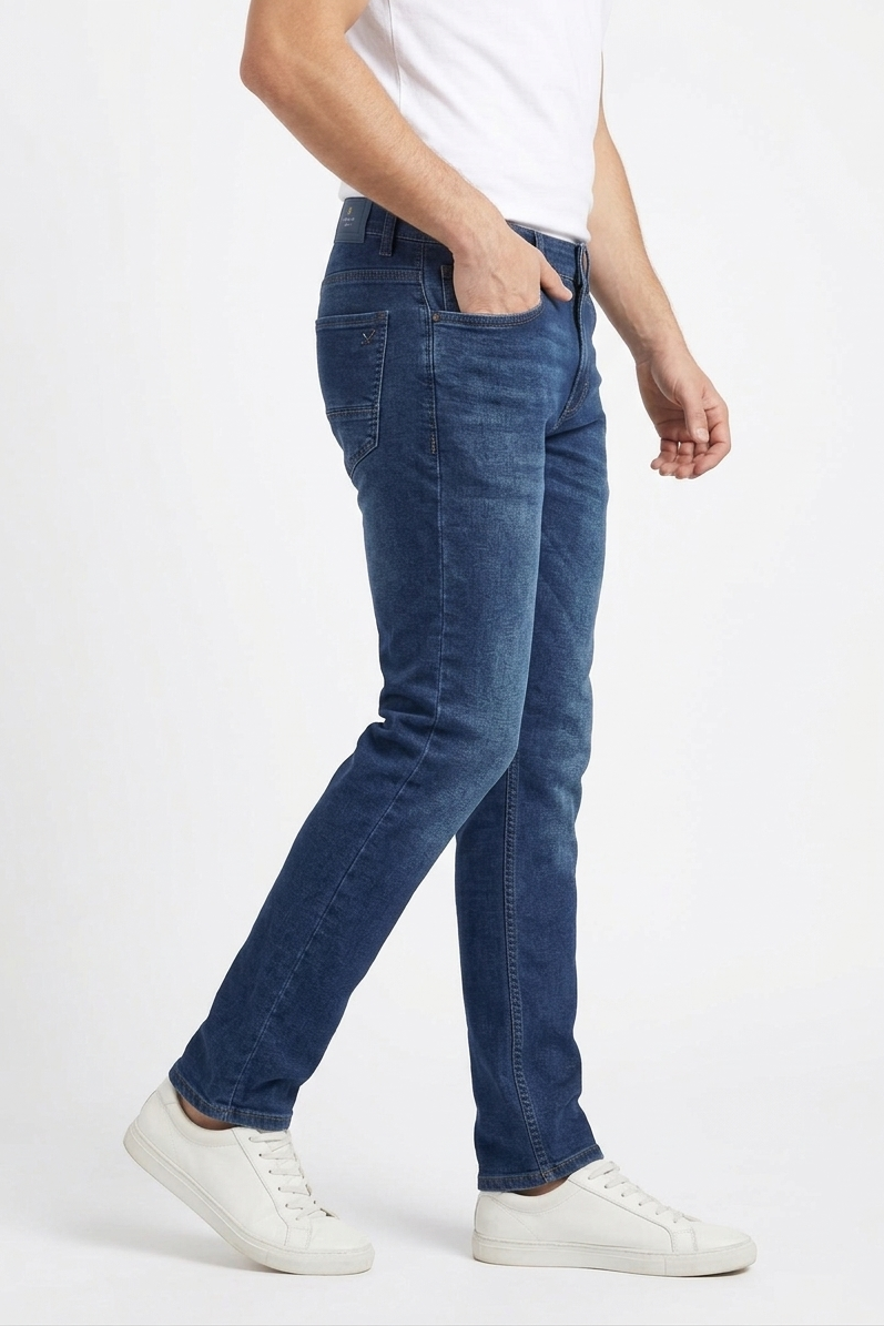 Men Stylish Fit Jeans – Dark Blue Casual Denim Pants 261053235 | KHIDJ700